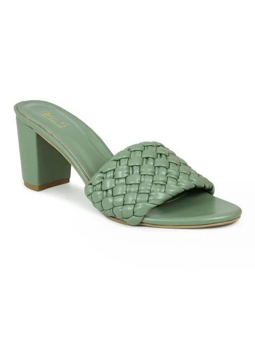 Inc.5 Women Green Synthetic Leather Heeled Sandals