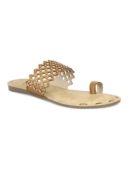 Inc.5 Women Gold Synthetic Leather Flat Sandals
