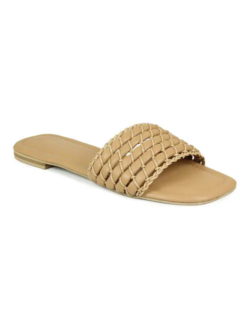Inc.5 Women Beige Synthetic Leather Flat Sandals