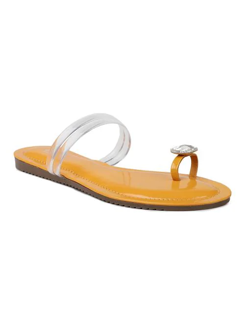 Inc.5 Women Yellow Synthetic Leather Flat Sandals