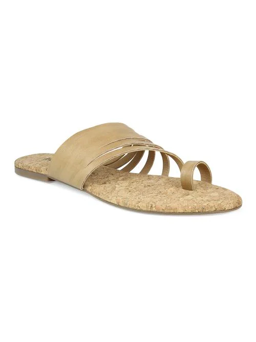 Inc.5 Women Beige Synthetic Leather Flat Sandals