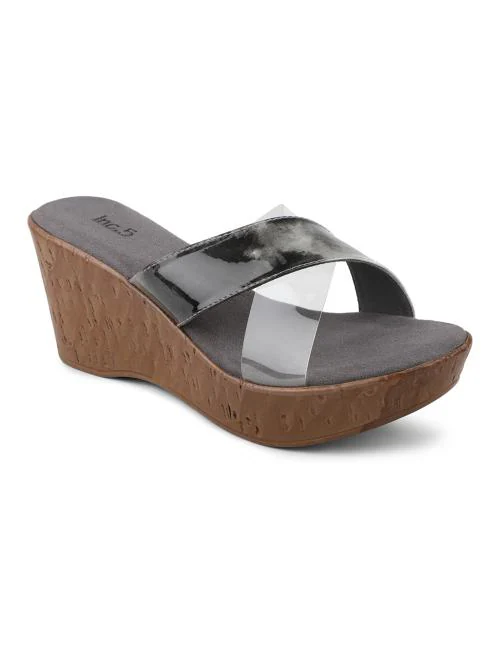 Inc.5 Women Grey Synthetic Leather Heeled Sandals