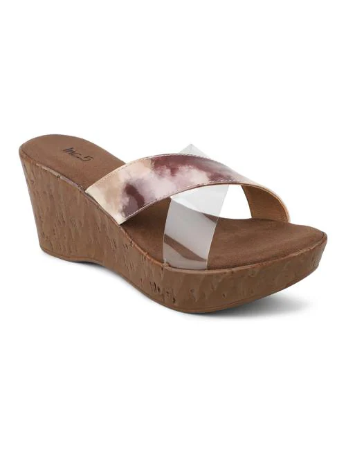 Inc.5 Women Brown Synthetic Leather Heeled Sandals