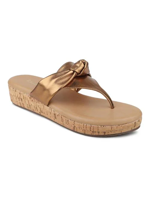 Inc.5 Gold Synthetic Leather Flat Sandals