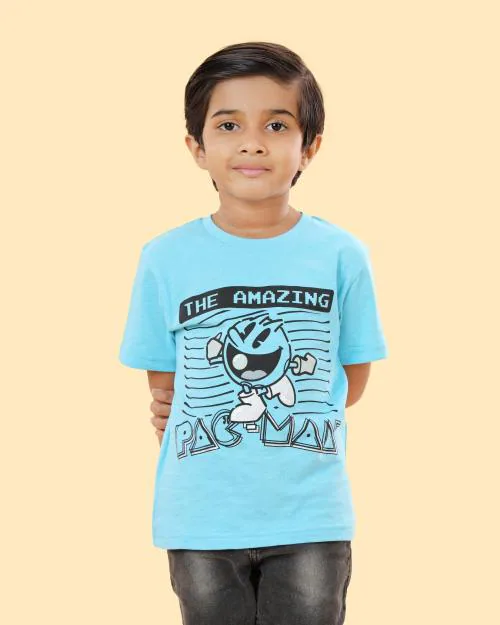 Fashion Creek | Boy's T Shirt | Kids Boy's Wear | Character Merchandise | Pac Man | BLUE