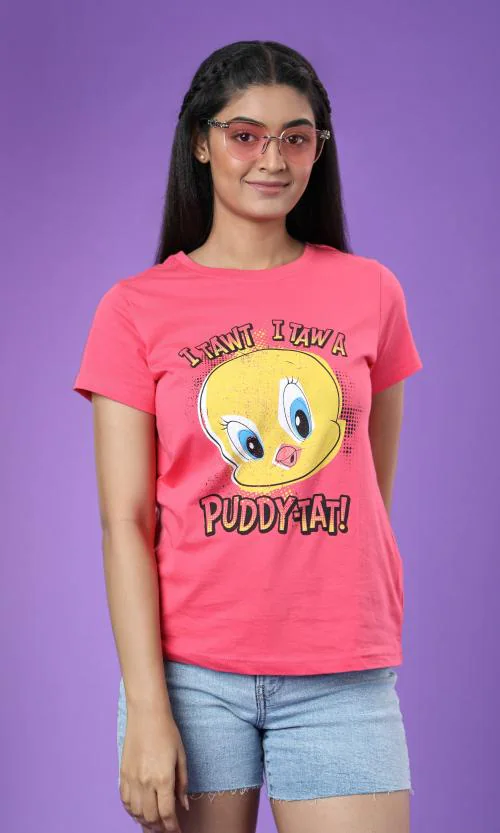 Fashion Creek | Women's Crew Neck Tshirt | Women's Wear | Character Merchandise | Tweety | PINK