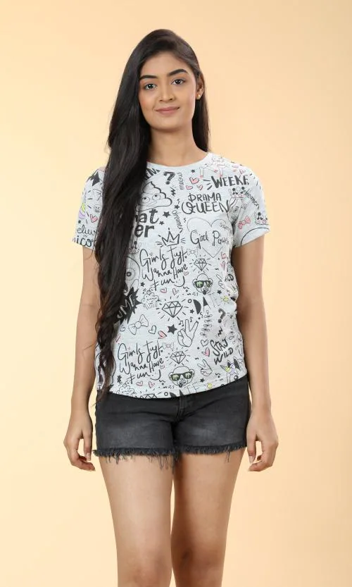 Fashion Creek | Women's Crew Neck Tshirt | Women's Wear | Character Merchandise | Emoji | GREY MELANGE