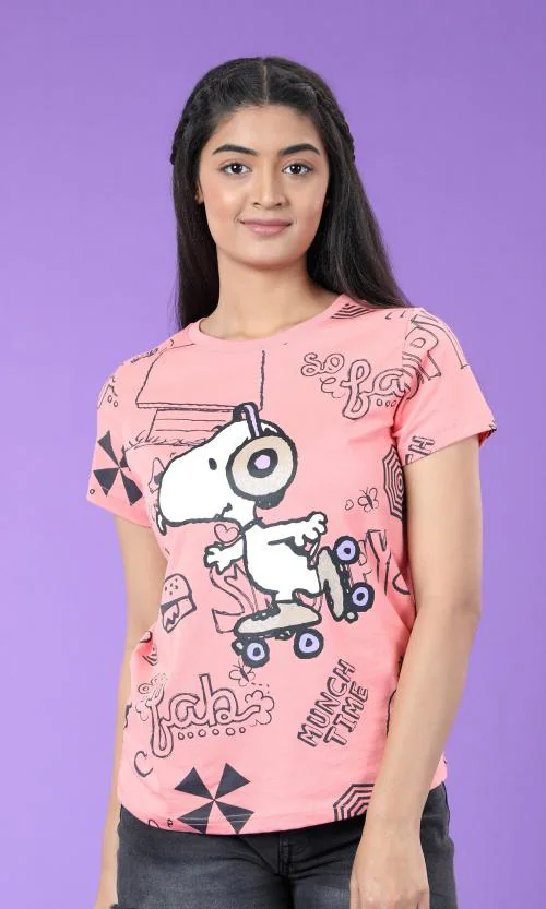 Fashion Creek | Women's Crew Neck Tshirt | Women's Wear | Character Merchandise | Snoopy | PINK