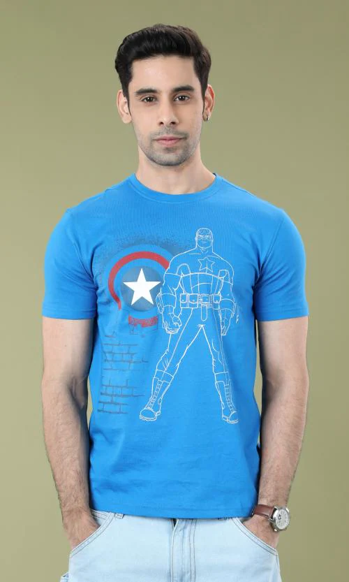 Fashion Creek | Men's Crew Neck Tshirt | Men's Wear | Character Merchandise | Captain America | INK BLUE