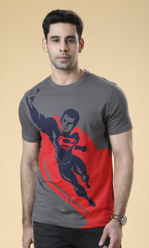 Fashion Creek | Men's Crew Neck Tshirt | Men's Wear | Character Merchandise | Superman | DARK GREY