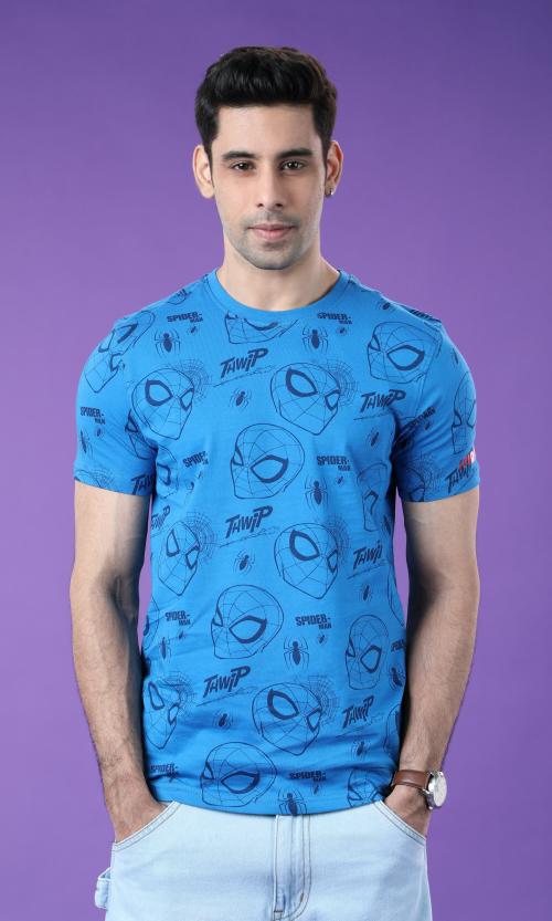 Fashion Creek | Men's Crew Neck Tshirt | Men's Wear | Character Merchandise | Spider Man | INK BLUE