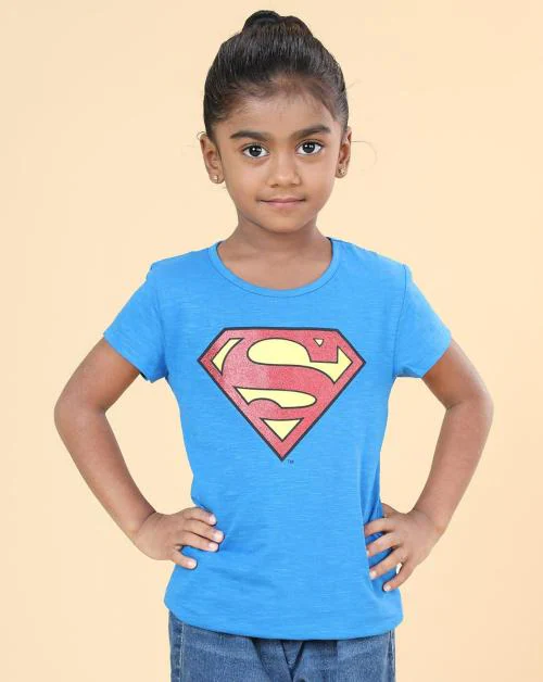 Fashion Creek | Girl's Tshirt | Kids Girl's Wear | Character Merchandise | Superman | ROYAL BLUE