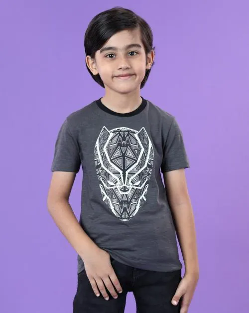 Fashion Creek | Boy's T Shirt | Kids Boy's Wear | Character Merchandise | Black Panther | DARK GREY