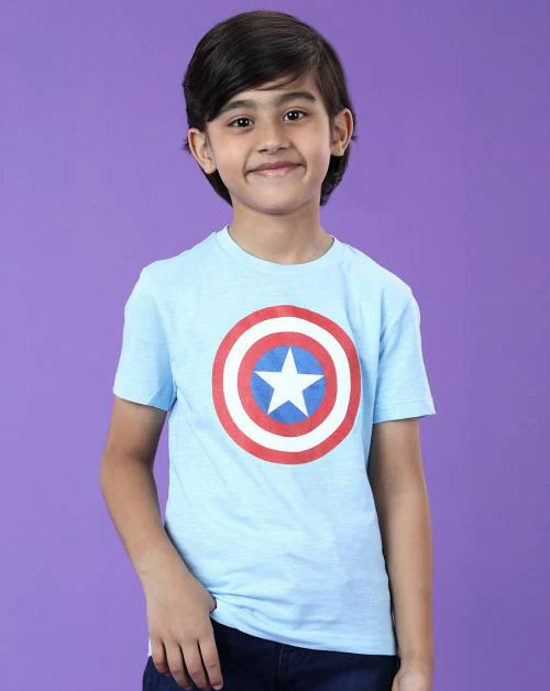 Fashion Creek | Boy's T Shirt | Kids Boy's Wear | Character Merchandise | Captain America | SEA BLUE