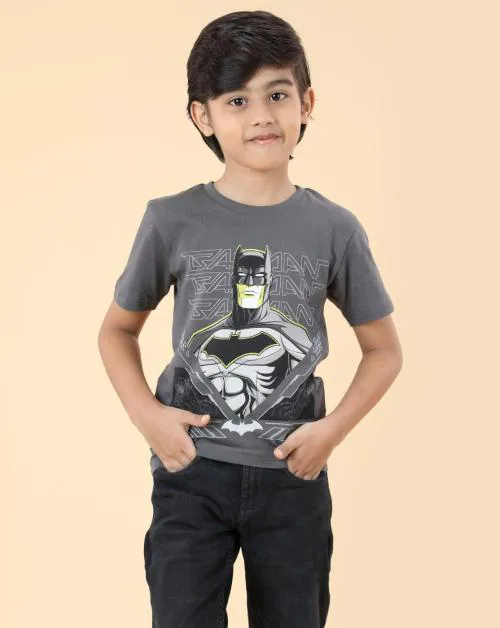 Fashion Creek | Boy's T Shirt | Kids Boy's Wear | Character Merchandise | Batman | DARK GREY