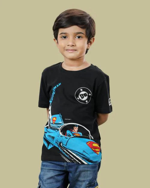 Fashion Creek | Boy's T Shirt | Kids Boy's Wear | Character Merchandise | Super Man | BLACK