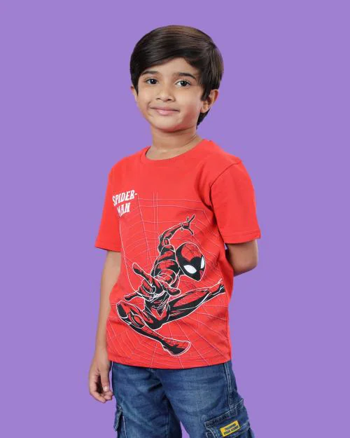Fashion Creek | Boy's T Shirt | Kids Boy's Wear | Character Merchandise | Spider Man | RED