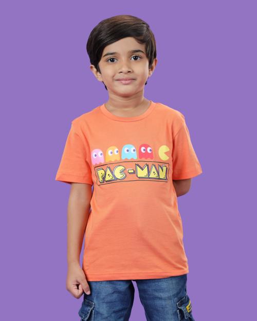 Fashion Creek | Boy's T Shirt | Kids Boy's Wear | Character Merchandise | Pac Man | RED ORANGE