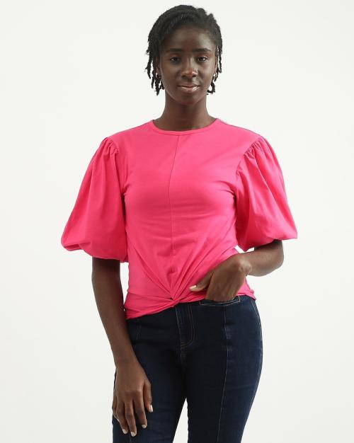 Round-Neck Top with Twisted Knot