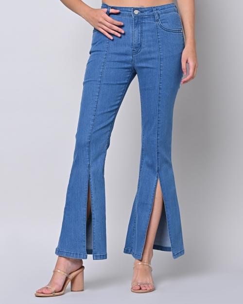 Women Mid-Rise Flared Jeans with Slits