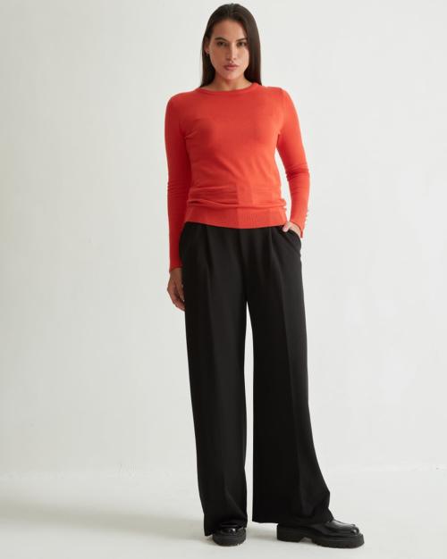 Crew-Neck Pullover with Button Accent