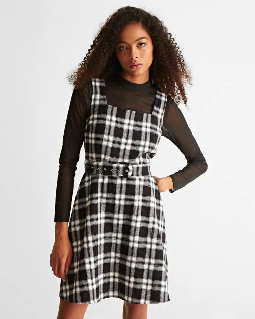 Checked Skater Dress with Belt