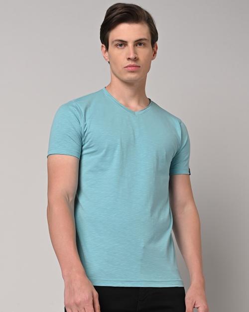 Buy Regular Fit V-Neck Tapered Fit T-Shirt Online at Best Prices in ...