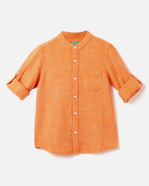 Textured Mandarin Collar Shirt