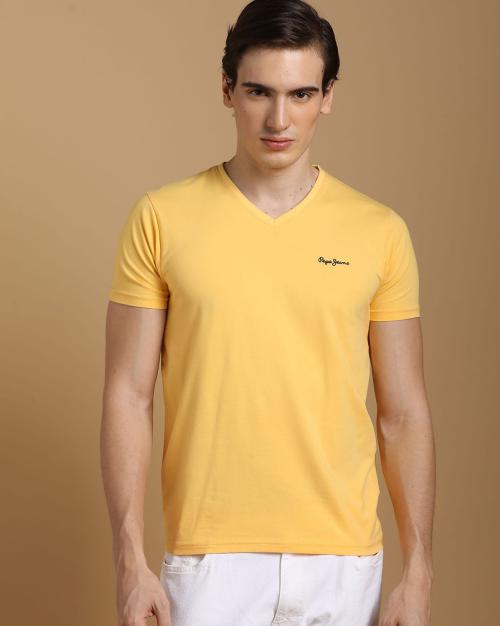 Buy Slim Fit VNeck TShirt with Placement Logo Print Online at Best Prices in India JioMart.