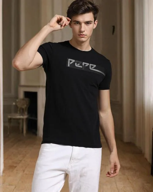 Kenoua Brand Print Slim Fit Crew-Neck T-Shirt