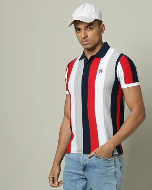 Men Elmo Sr Striped Regular Fit Polo T-Shirt