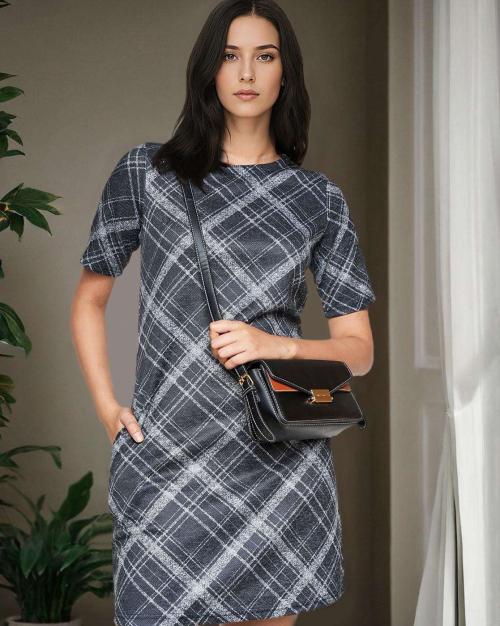 Checked Sheath Dress with Pockets