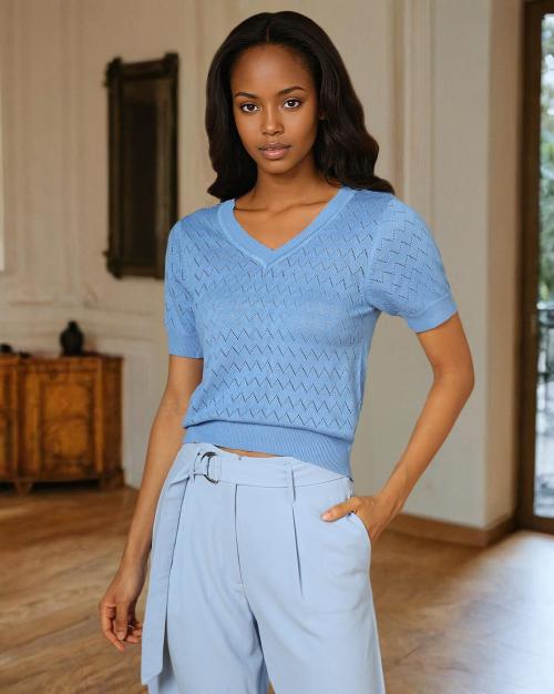 Chevron Pattern V-Neck Top