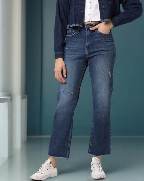 Women Sora Mid-Wash Straight Fit Distressed Jeans