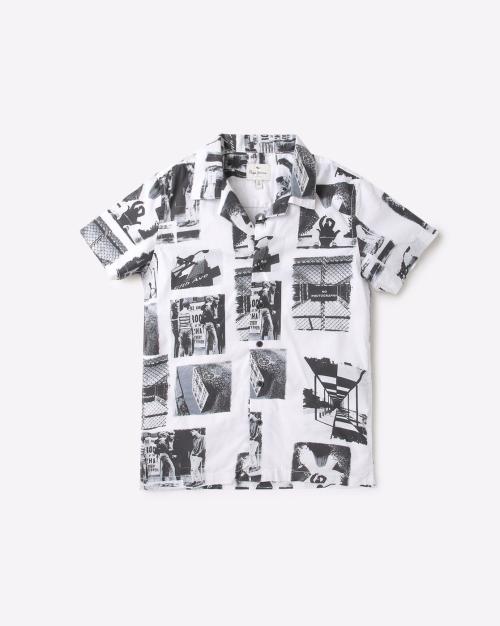 Graphic Print Shirt with Camp Collar