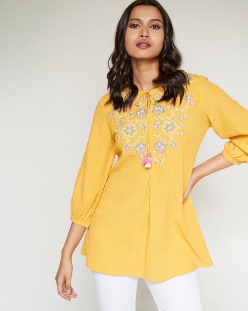 Embroidered Round-Neck Top