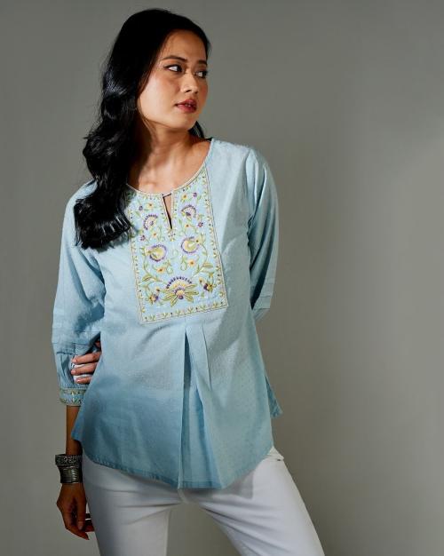 Embroidered Round-Neck Top