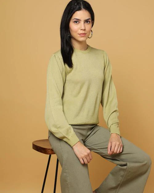 Round-Neck Pullover with Ribbed Hems