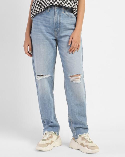 Knee-Slit Straight Fit Jeans