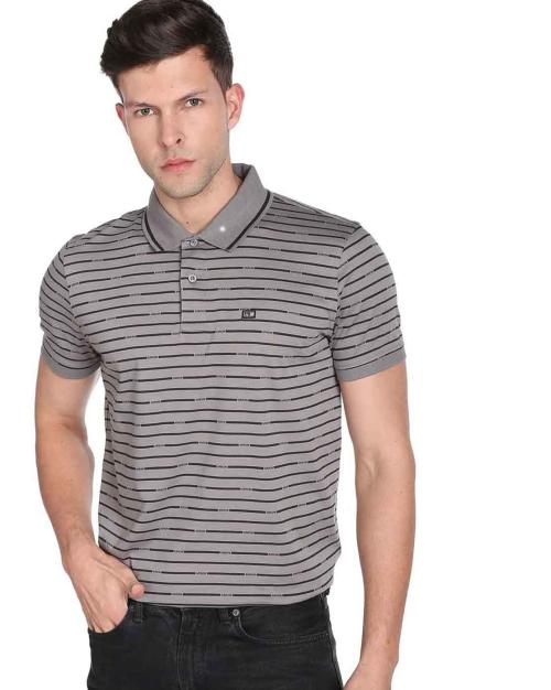 Brand Printed Striped Polo Shirt