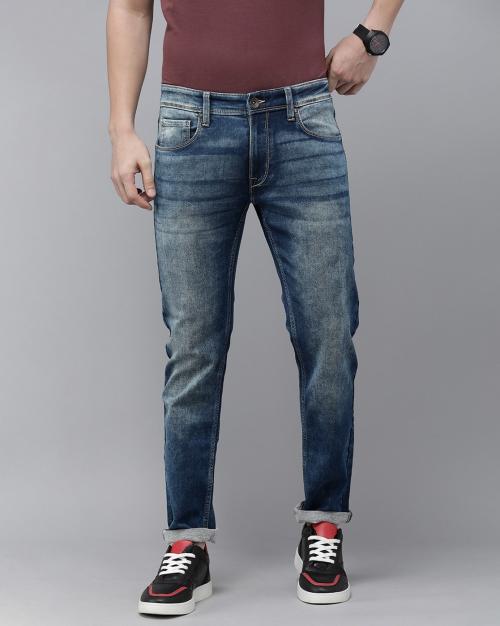Men Heavy-Wash Vapour Slim Fit Tapered Jeans