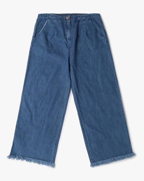 Girls Light-Wash Jeans with Frayed Hems