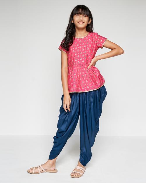 Floral Print Peplum Top & Patiala Pants Set
