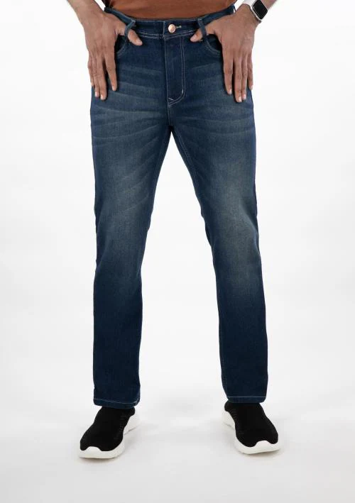 Numero Uno Men's Dark Blue Low Rise Slim Fit Jeans