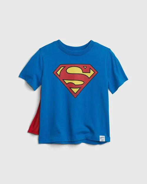 Superman Print Round-Neck Cape T-Shirt