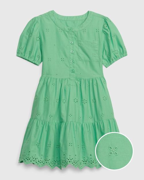 Girls Schiffli Embroidered Tiered Dress