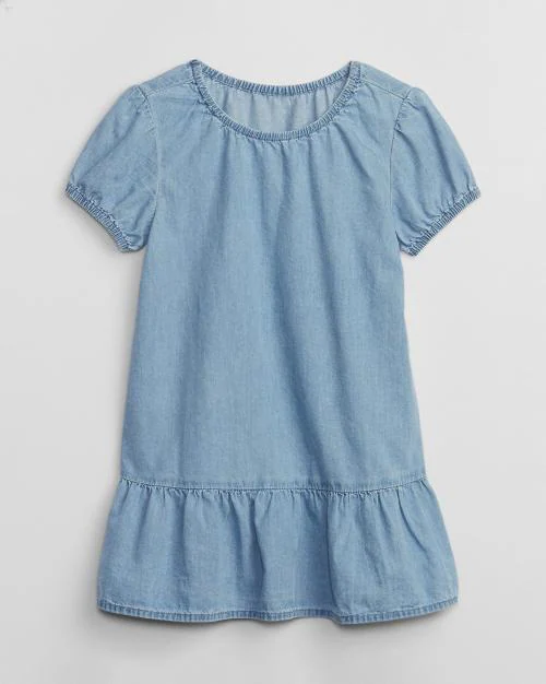 Round-Neck Denim A-Line Dress