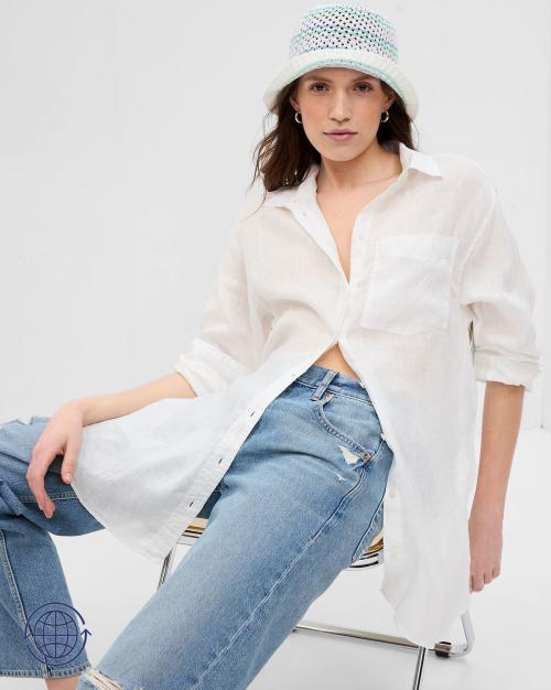 Classic Collared Linen Tunic Shirt