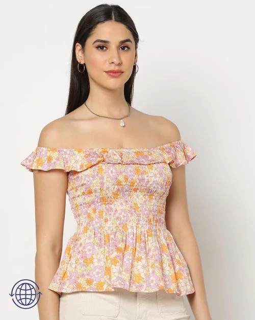 Floral Print Off-Shoulder Peplum Top
