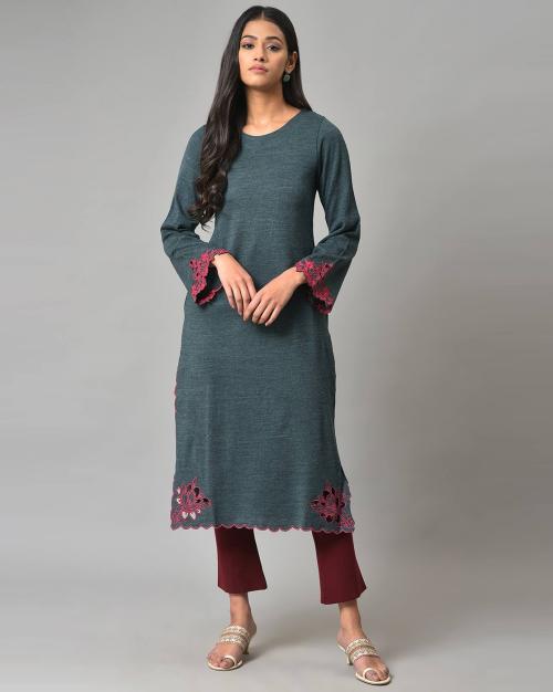 Straight Kurta with Placement Cutwork